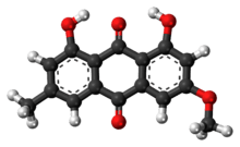 Ball-and-stick model of the parietin molecule