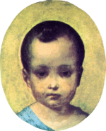 Framed oval head and shoulders portrait of an infant boy