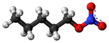 Ball-and-stick model of the pentyl nitrate molecule