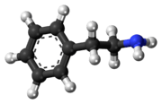 Ball-and-stick model of phenethylamine