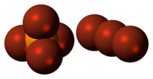 Space-filling models of the ions in phosphorus heptabromide