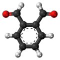 Ball-and-stick model of the phthalaldehyde molecule