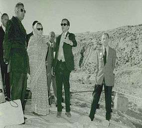 Prime Minister, Mrs. Indira Gandhi, Atomic Energy Minister, Mr. K.C. Pant, Chairman Atomic Energy Commission, Dr. H.N. Sethna in Pokharan at India’s First Nuclear Test, Operation Smiling Buddha in May