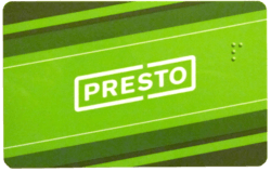 PRESTO card. Note the Braille 'P'.