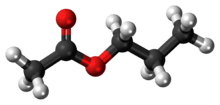 Ball-and-stick model of the propyl acetate molecule