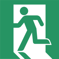 Green pictogram with a running man