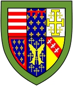  A shield displaying the coat of arms of Queens' College, Cambridge