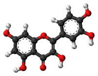 Ball-and-stick model of the quercetin molecule