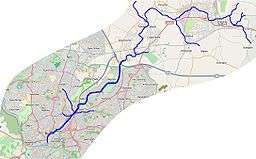 map of the river Frome flowing southwards from the Cotswolds to Bristol