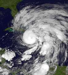 Satellite imagery of a well-developed and rapidly intensifying hurricane north of Jamaica