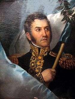 Painting of San Martín holding the Argentine flag