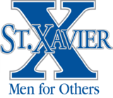 The school logo featuring the school name against a large, blue letter X, with the motto "Men for Others" beneath