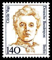 Artist sketch of Cécile on a German stamp