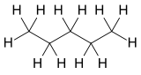 Skeletal formula of pentane with all explicit hydrogens added