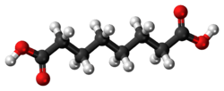 Ball-and-stick model of the suberic acid molecule