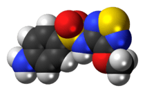 Space-filling model of the sulfametrole molecule