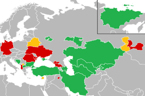 A coloured map of the countries of Europe