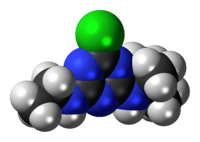 Space-filling model of the terbuthylazine molecule