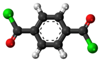 Ball-and-stick model of the terephthaloyl chloride molecule