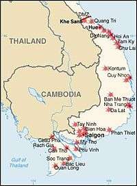 Map of South Vietnam detailing major Viet Cong targets during the 1968 Tet Offensive