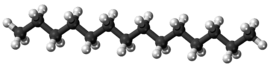 Ball-and-stick model of the tetradecane molecule