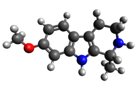 3D diagram of the chemical structure of tetrahydroharmine