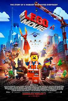 A construction worker Lego figure running away from a bright light with other Lego characters running alongside him.