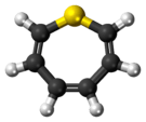 Ball-and-stick model of the thiepine molecule