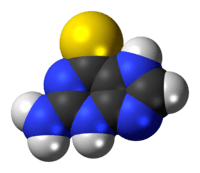 Space-filling model of the tioguanine molecule