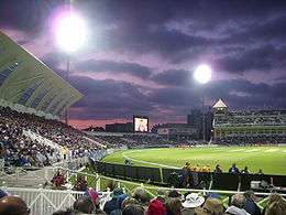 Interior view of Trent Bridge cricket stadium during a night-time game