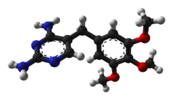 Ball-and-stick model of the trimethoprim molecule