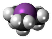 Space-filling model of the trimethylstibine molecule