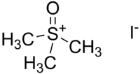 Skeletal formulas of the trimethylsulfoxonium cation and the iodide anion