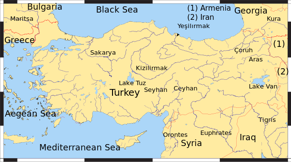 Map of Turkey showing major rivers