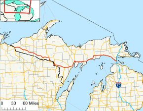 US 2 runs through the southern part of Michigan's Upper Peninsula parallel to the Wisconsin state line and the Lake Michigan shoreline