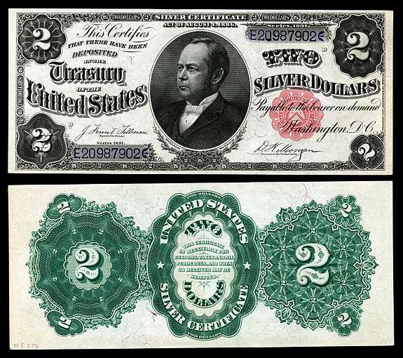 $2 Silver Certificate, Series 1891, Fr.246, depicting William Windom