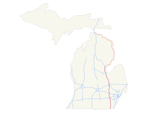 US 23 runs through the Lower Peninsula of Michigan from the Ohio state line north to the Saginaw Bay area, and then follows the Lake Huron shoreline to the northern tip of the peninsula.