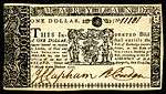 Maryland colonial currency, 1 dollar, 1770 (obverse)