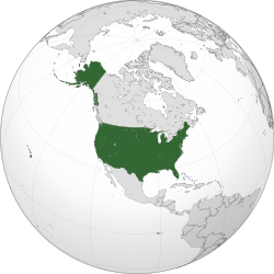 Projection of North America with the United States in green