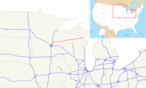 US 8 runs east–west from East central Minnesota to the Upper Peninsula Michigan and across Northern Wisconsin