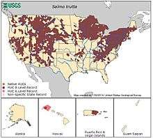 Map of U.S. ranges of brown trout