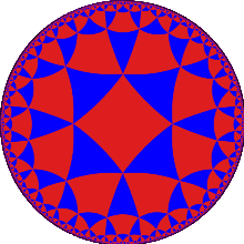 A disk tiled by triangles and quadrilaterals which become smaller and smaller near the boundary circle.