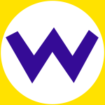 A white circle with a blue "W" inside it is seen over a yellow background.