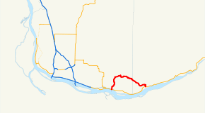 A map of southern Clark and Skamania counties in the U.S. state of Washington showing the former route of SR 140 highlighted in red.