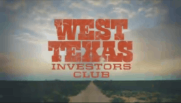 The title card of the program, with the title West Texas Investors Club superimposed over a desert road and cloudy sky.