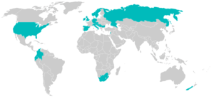 Map of worldwide distribution of Whirling Disease