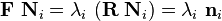 
  \mathbf{F}~\mathbf{N}_i = \lambda_i~(\mathbf{R}~\mathbf{N}_i) = \lambda_i~\mathbf{n}_i
\,\!