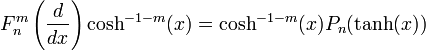 F_n^m\left(\frac{d}{dx}\right)\cosh^{-1-m}(x) = \cosh^{-1-m}(x)P_n(\tanh(x))