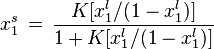 x_1^s \, = \, \frac{K[x_1^l/(1-x_1^l)]}{1+K[x_1^l/(1-x_1^l)]}