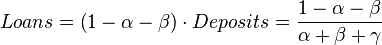 Loans = \left(1 - \alpha - \beta\right) \cdot Deposits = \frac{1 - \alpha - \beta}{\alpha + \beta + \gamma}